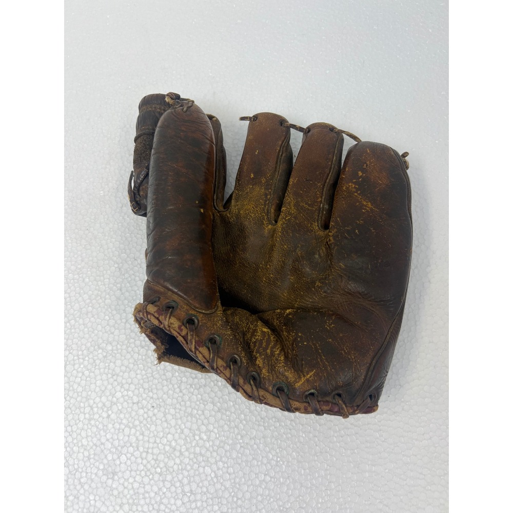 Vintage Spalding Leather Baseball Glove Antique 4 Finger Button Back Strap Decor